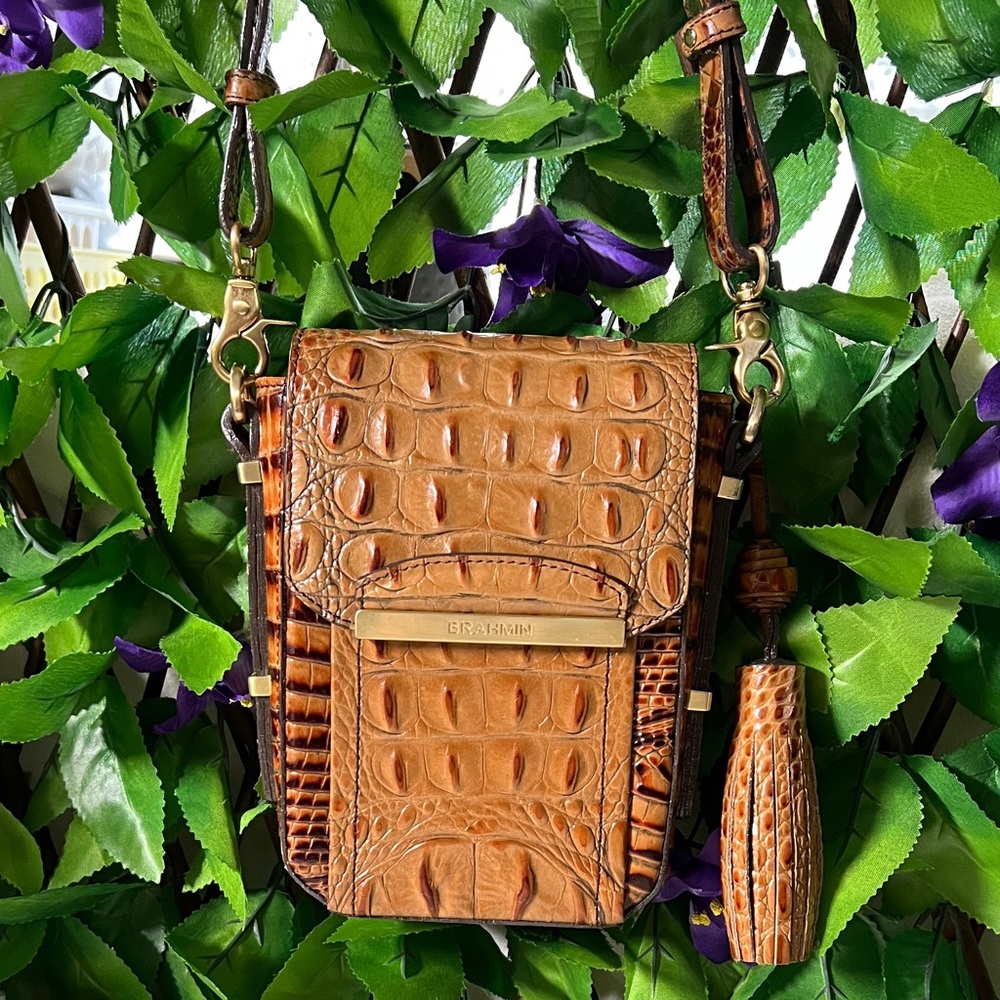 Brahmin Brown Croc-Embossed Crossbody Bag